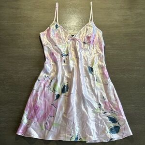 Pink Pastel Satin Lace Bow Slip Dress Mini Dress S